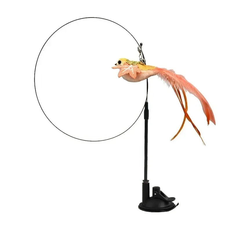Simulation Bird Cat Toy – Suction Cup Feather Teaser Wand for Play