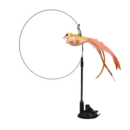 Simulation Bird Cat Toy – Suction Cup Feather Teaser Wand for Play