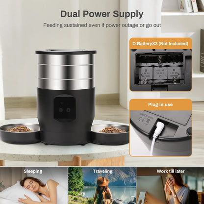 4.5L Button WiFi Automatic Pet Feeder Includes Two Stainless Steel Bowls