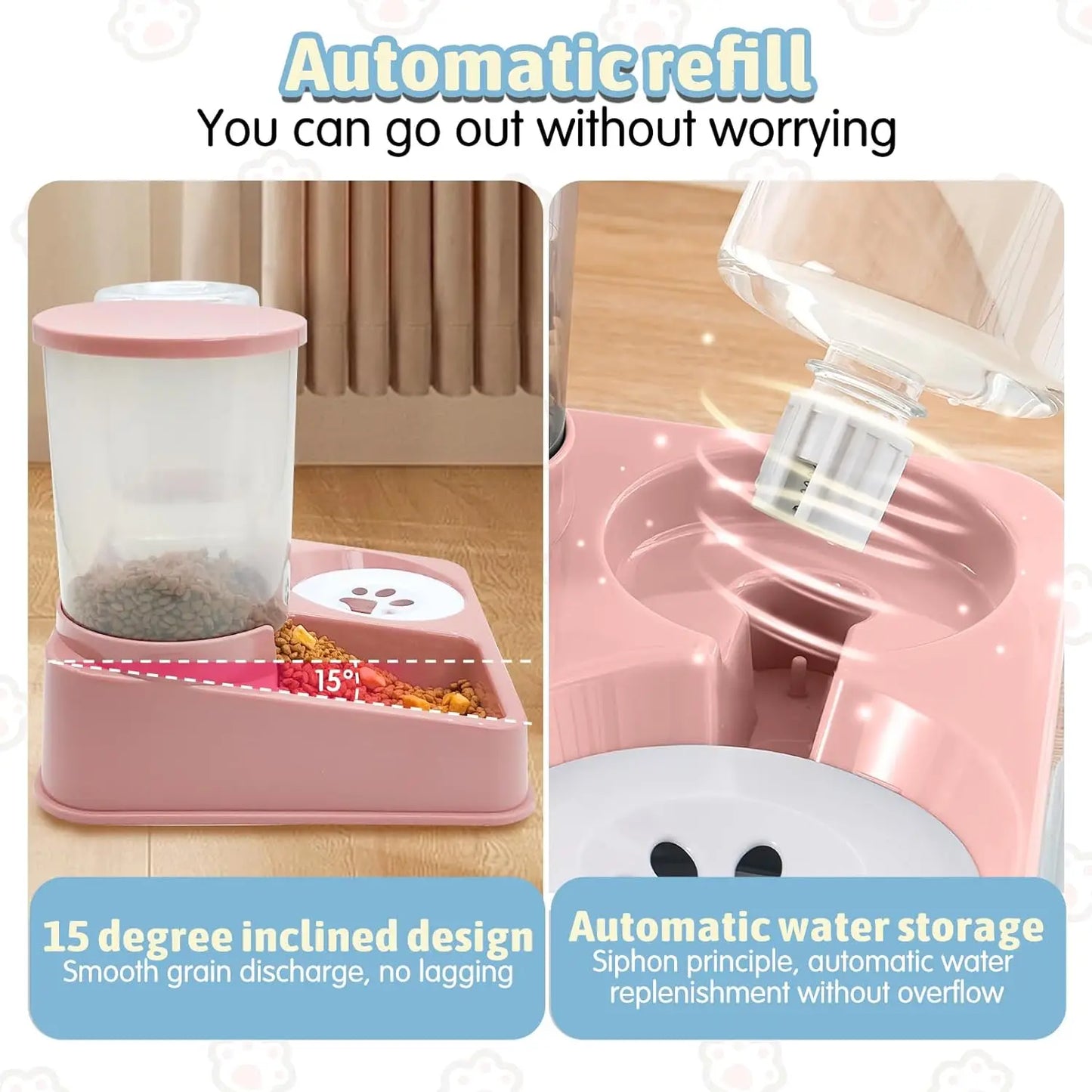 2 In 1 Tilted Automatic Pet Food And Water Feeder Gravity Food Feeder and Waterer