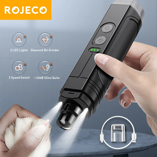 P3 Electric Pet Nail Grinder Professional Dog Nail Clippers + 2 LED Light Rechargeable Cat Claw Nail Grooming Accessories