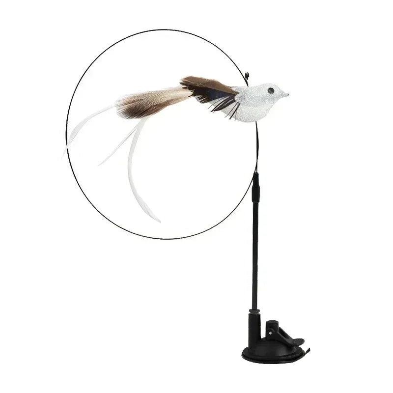 Simulation Bird Cat Toy – Suction Cup Feather Teaser Wand for Play