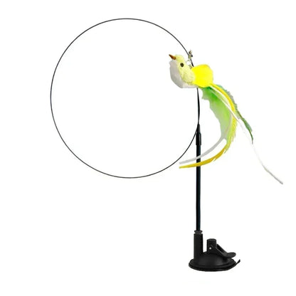 Simulation Bird Cat Toy – Suction Cup Feather Teaser Wand for Play