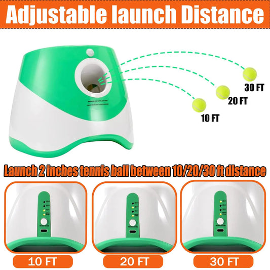 Automatic Dog Ball Launcher with 10-30Ft 3 Launching Distance with 9 Tennis Balls