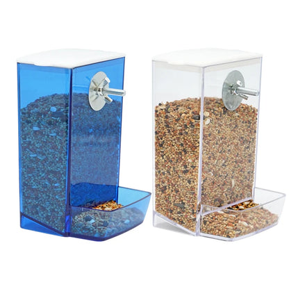 Blue bird feeder and metal screw attachment displayed side-by-side