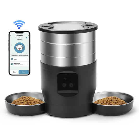 4.5L Button WiFi Automatic Pet Feeder Includes Two Stainless Steel Bowls