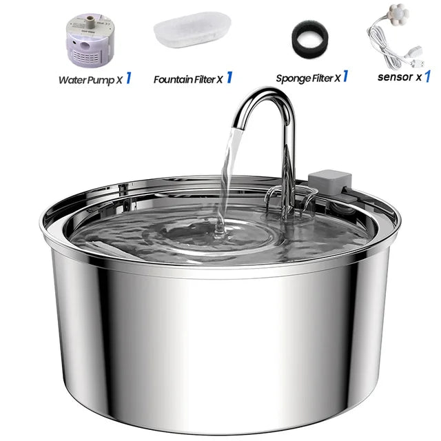 3.2L Stainless Steel Pet Water Fountain – USB Powered with Sensor