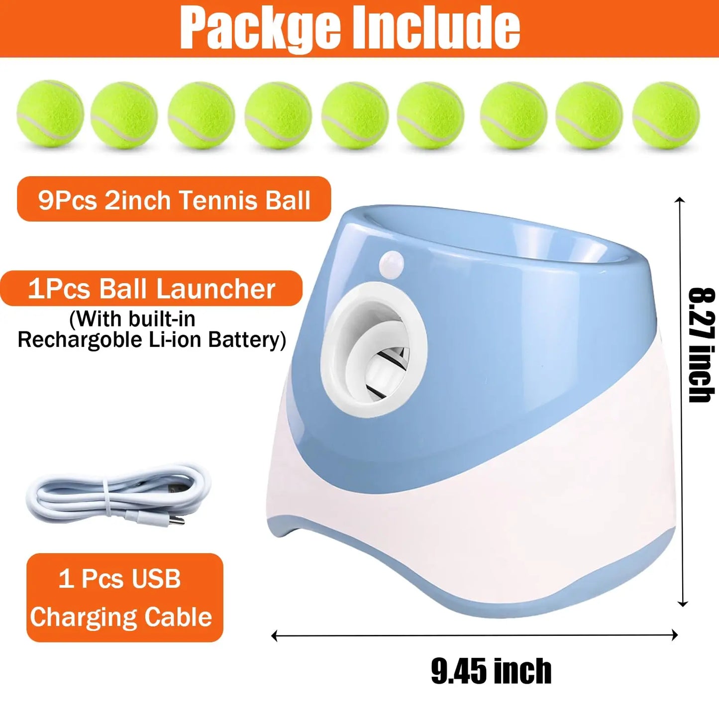 Automatic Dog Ball Launcher with 10-30Ft 3 Launching Distance with 9 Tennis Balls