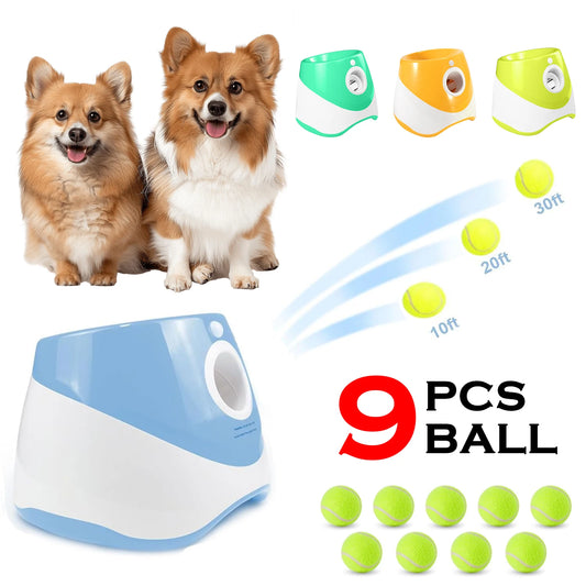 Automatic Dog Ball Launcher with 10-30Ft 3 Launching Distance with 9 Tennis Balls
