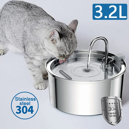 3.2L Stainless Steel Pet Water Fountain – USB Powered with Sensor