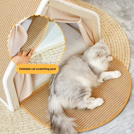 Winter Cat House – Semi-Enclosed Soft Nest with Scratching Board
