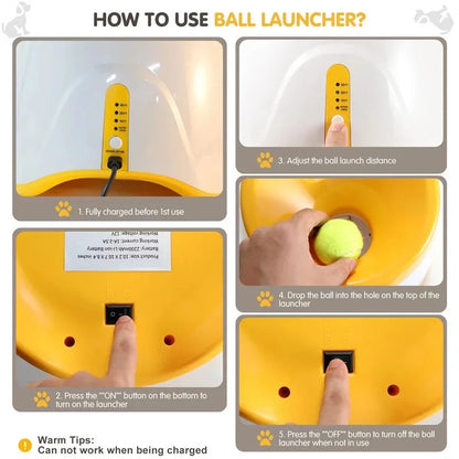 Automatic Dog Tennis Ball Launcher Rechargeable Catapult 6 Ball