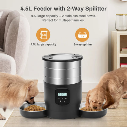 4.5L Button WiFi Automatic Pet Feeder Includes Two Stainless Steel Bowls