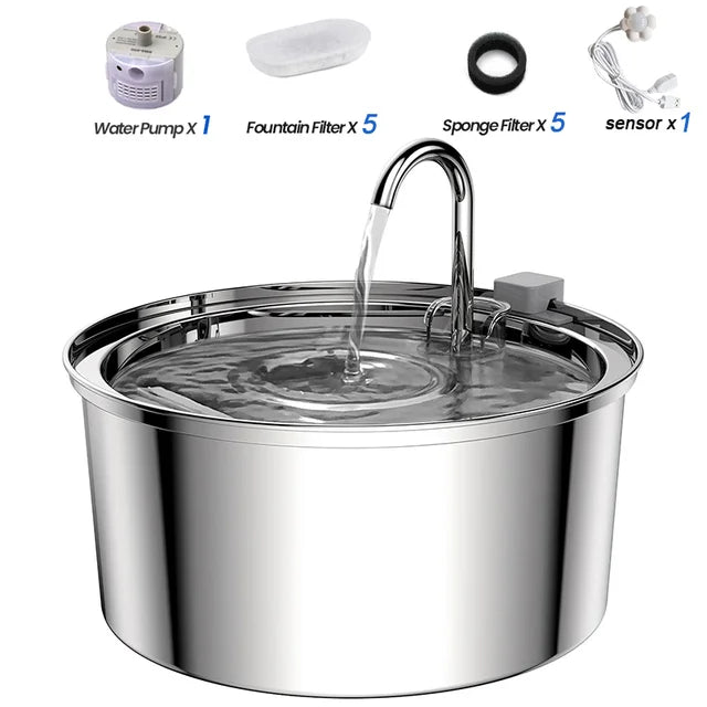 3.2L Stainless Steel Pet Water Fountain – USB Powered with Sensor
