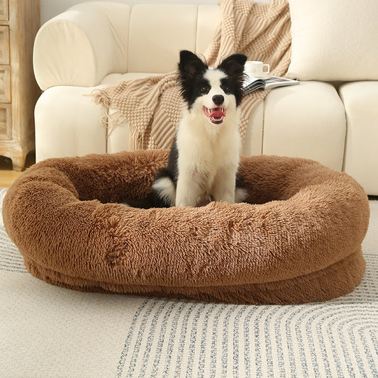 Fluffy Donut-Shaped Pet Bed- Soft, Cozy, and Anti-Anxiety for Dogs and Cats, Machine Washable Size: M 75*55*18cm