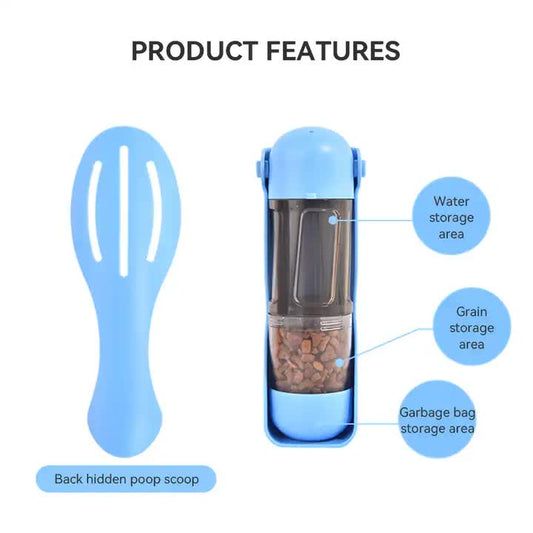 2-in-1 Portable Pet Water and Food Bottle - Leak-Proof Design with Water Lock and Easy Dispenser,300ml Water+200ml food feeder