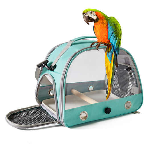 Portable Clear View Bird Carrier Travel Cage with Perch & Tray - Breathable Pet Bag for Parrots, Cockatiels & Small Animals