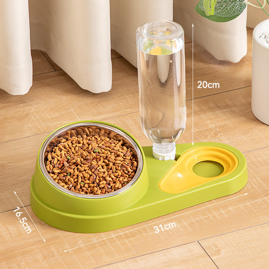 Pet Bowl Set with Automatic Gravity Water Dispenser - Stainless Steel & PP Feeder Station