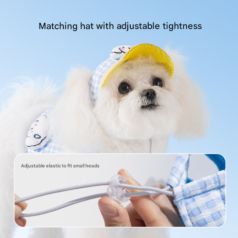 Blue Pet Sun Hat with Adjustable Strap + Leash & Harness 3-Piece Set - Breathable Summer Cap for Dogs & Cats with Ear Holes