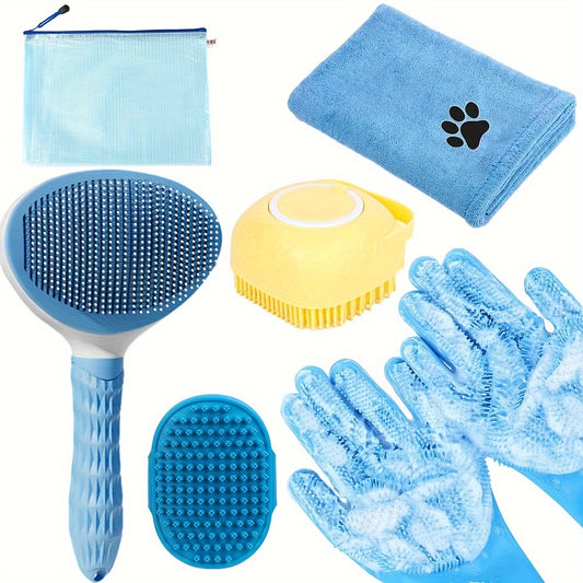 6-Piece Dog Grooming Bath Set - Absorbent Microfiber Towels & Wash Mitts for Shiny Coats