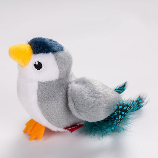 Interactive Plush Cat Toy - Lifelike Bird with Chirping Sounds and Feathers
