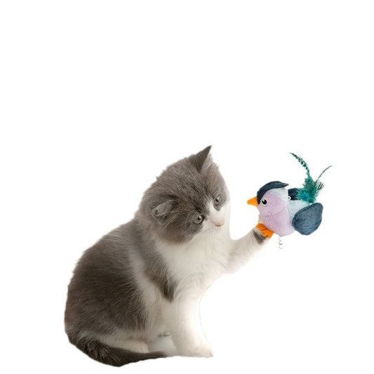 Interactive Plush Cat Toy - Lifelike Bird with Chirping Sounds and Feathers